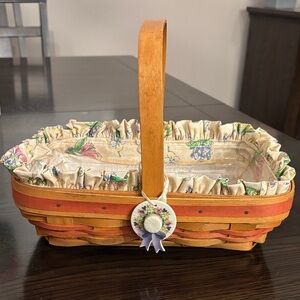 Longaberger 2000 Century Celebration Basket Floral Liner Handle Hat Medallion